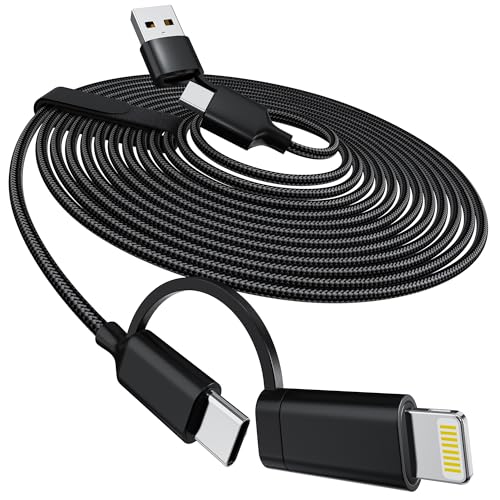 Ulyuhoda Cable de carga largo 4 en 1 de 16 pies, 60 W USB C/A a tipo C, cable de carga rápida Lightn-ing para iPhone 17/16/15 Pro, MacBook, iPad, compatible con iPhone CarPlay y Android Auto