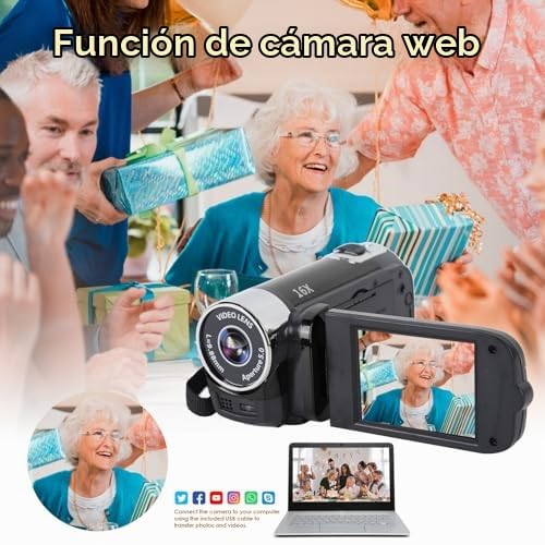 Cámara de Video para Vlogging, Videocámara Full HD 1080P, Zoom Digital 16X 16MP, Pantalla Giratoria TFT de 2.7in, con Luz de Relleno y Puerto USB, Captura Momentos Maravillosos (Negro)