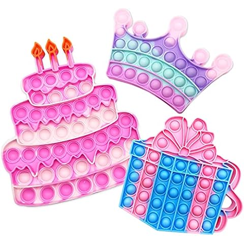 QETRABONE 3Pack Fidget Birthday Cake Gift, Poppet Pop Fidgets for Girls Fidget Toy Set,Cake Crown and Gift Stress Relief Toy No BPA Silicone, Poppets Fidget Stress Anxiety Relief Toys (Gift set) Cover