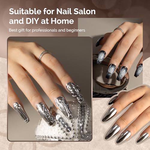 Image of MelodySusie Sliver Chrome Nail Powder for Gel Nails,Metallic Mirror Effect Pigment Stylish and Technological Silver Fine Glitter for Home DIY Salon Use