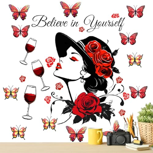 Pegatina de pared para mujer, pegatina de para pared, diseño de silueta de mujer elegante con citas inspiradoras, mejora la decoración de la habitación, papel pintado despegue