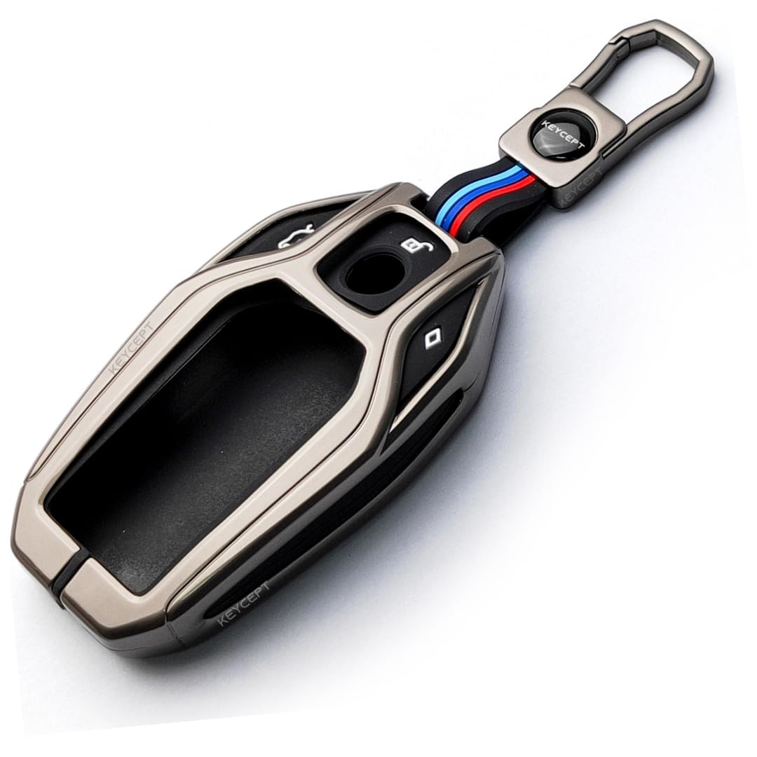 Keycept™ Metal Alloy Key Cover Compatible for BMW X Series Screen Touch Smart Key with Keychain (Short Keychain).