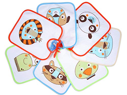 Ti TIN | Pack de 7 Baberos Impermeables | Baberos con Cintas para Bebés de 6 a 18 Meses | 73% Algodón 27% Poliéster con Forro Vinilo