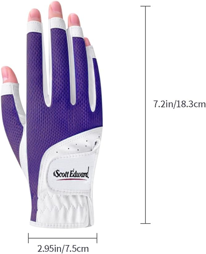 Scott Edward 1 Pair Open-Finger Women's Golf Gloves 2 Pack Left Right Hand Lady Fingerless Golf Gloves PU and Microfiber Breathable Mesh Fabric Cool and Comfortable - Image 6