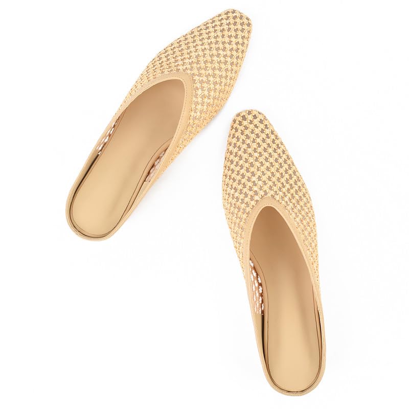 Image of Woven Mules for Women Slip on Comfortabke Metallic Slides Ladies Trendy Square Toe Hidden Wedge Mules
