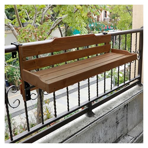 Bureau de balcon réglable pour petit espace, table de service suspendue et pliante marron patio