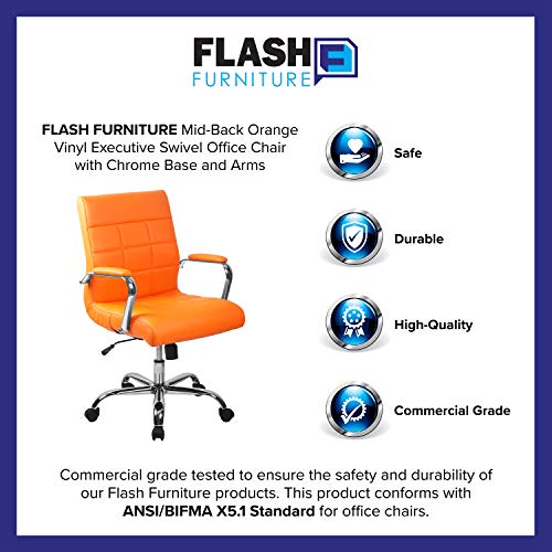 Flash Furniture Mid-Back Orange Vinyl Executive Swivel Office Chair With Chrome Base And Arms #TOP3
