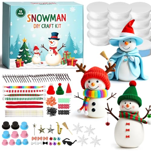 Air Dry Clay DIY Snowman Craft Kit for Kids Christmas Polymer Clay Ornament Making Set with Clay Tools Hats&Scarves Arts and Crafts for Kids Xmas Party Activities Stocking Fillers&Fun Gifts(Snowman)