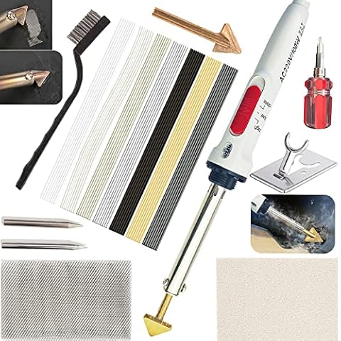 100W 2 in 1 Kunststoff Schweißen&Lötkolben Reparatur-Set mit 3 Lötkolbenspitze, 56Stck Schweißstäbe,3-Gang-Einstellung Kunststoff Schweißen Auto Stoßstange Reparatur Set für Auto Stoßstange Cover