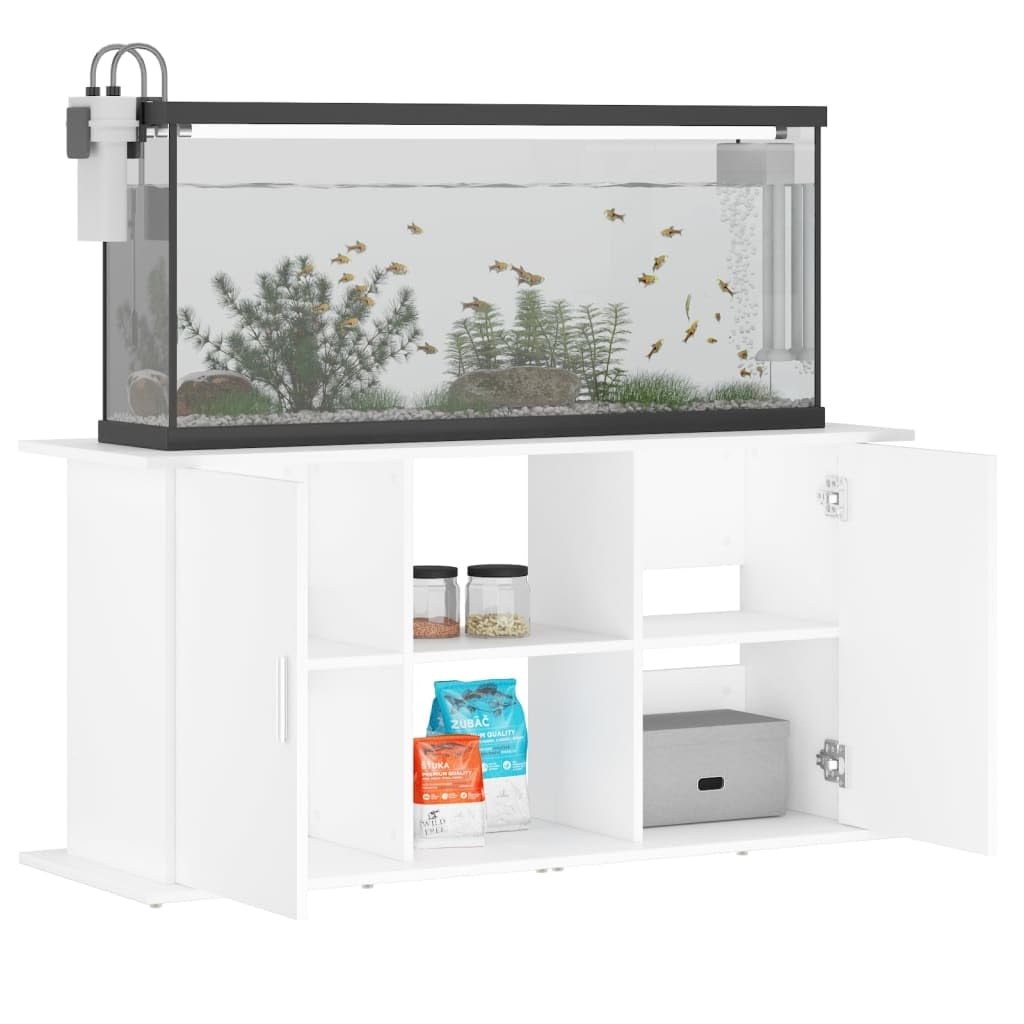 Stojak do akwarium, biały, materiał drewnopochodny, 121 x 41 x 58 cm, z miejscem do przechowywania i uchwytem ściennym, stabilna szafka dolna, regał i komoda do salonu, sypialni i biura, nie