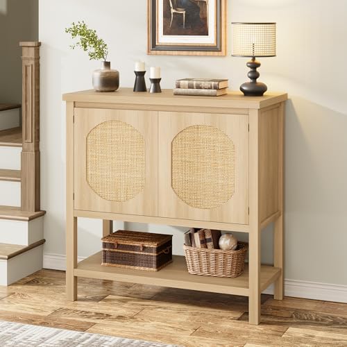 Farmhouse Console Table with 2-Door Storage, Storage Sofa Entryway Table with Shelf, Stylish Coffee Bar for Living Room & Office