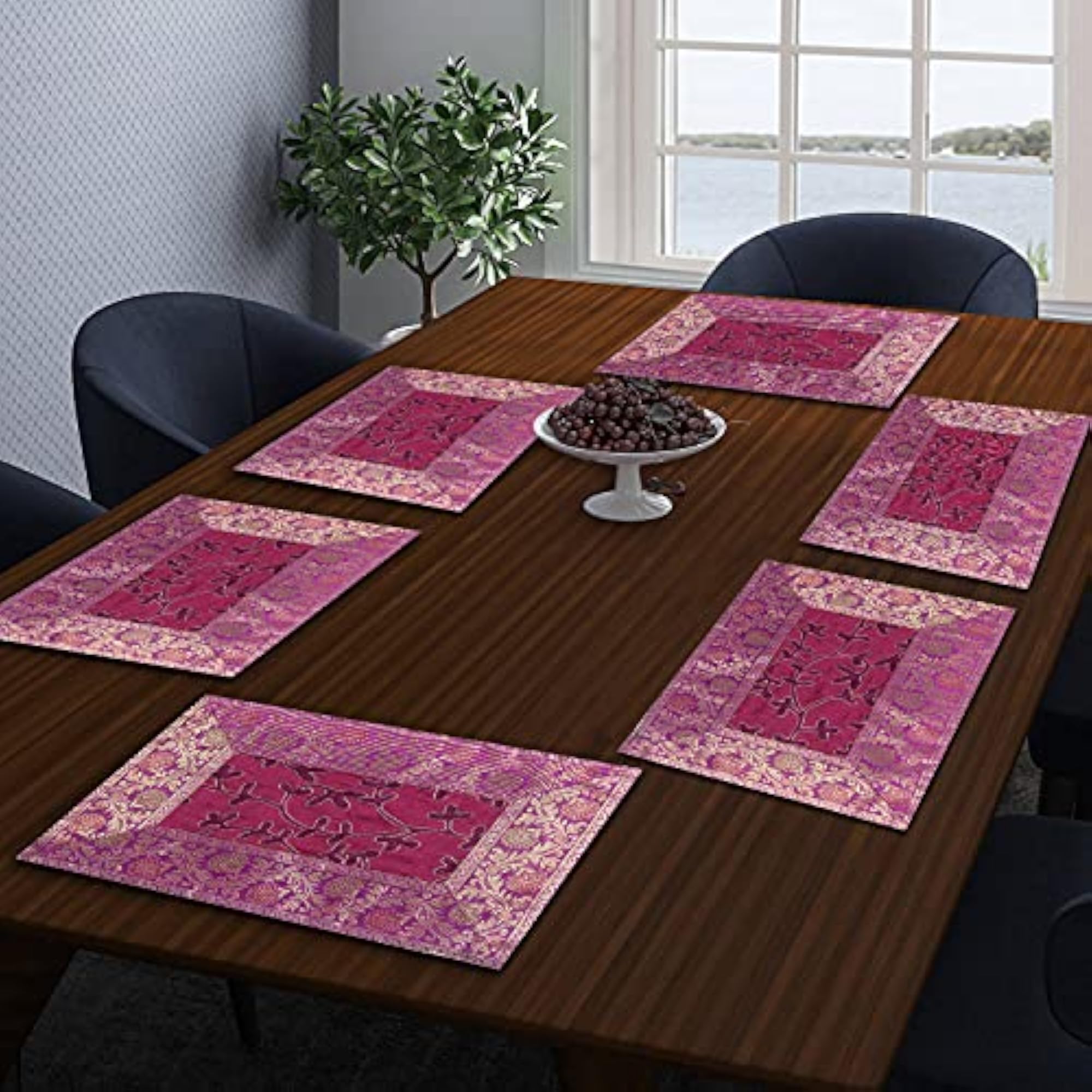 Pink Dining Table Place Mats, Silk, 6 Pcs Set