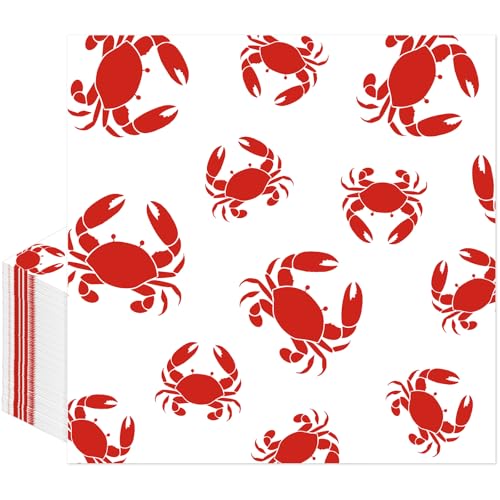 Yoyuspy Crab Boil Party Supplies - 100 Pcs Crab Theme Seafood Boil Paper Napkins, Disposable Red Crabs Party Decorations for Seafood Summer Dinner Picnic Birthday BBQ 6.5 * 6.5 Inches