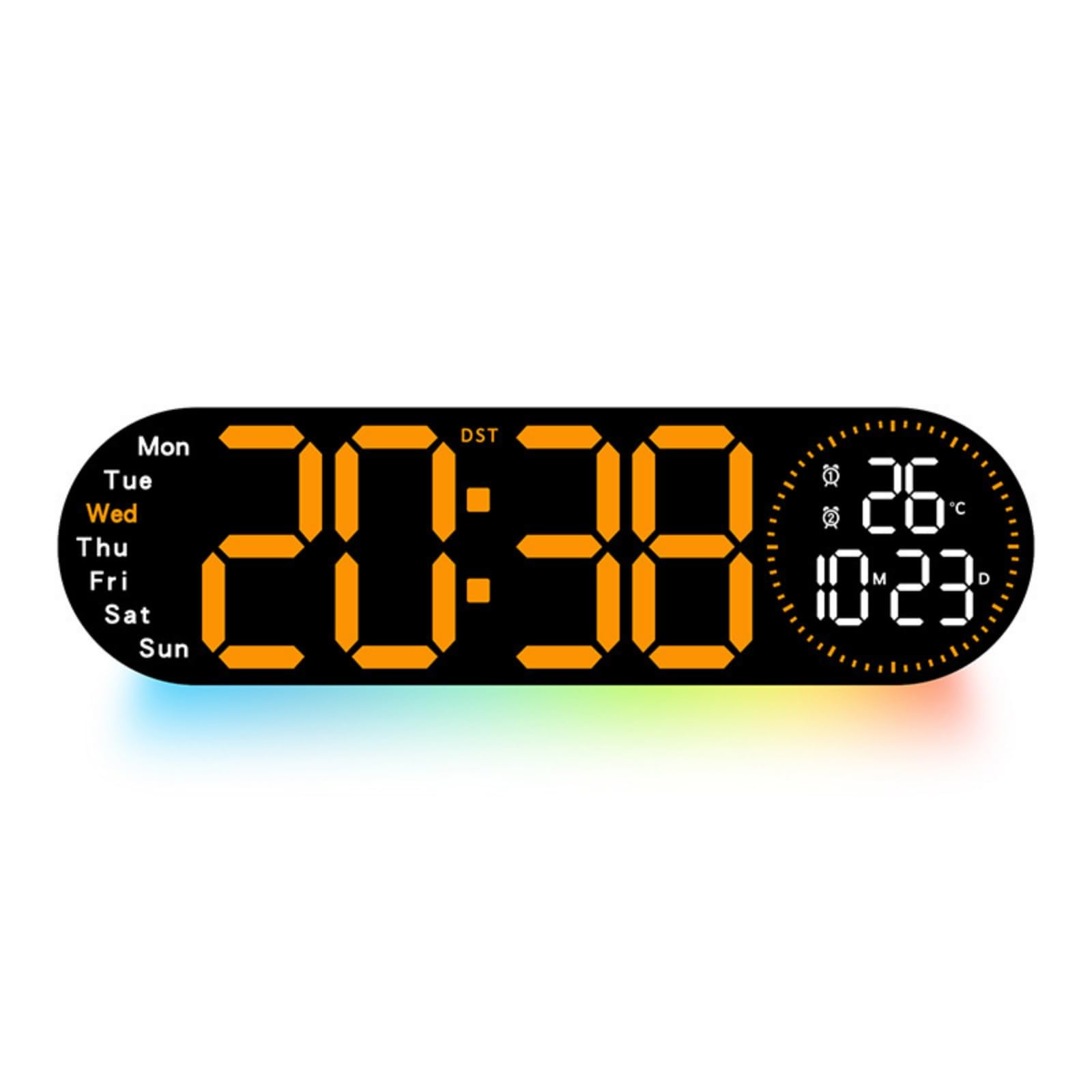 Digitale Wanduhr hellbeleuchtetWanduhr Flach Digitaluhr mit Temperaturanzeige für Wohnzimmer, Orange