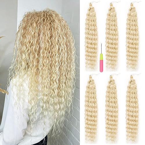 Blonde Crochet Hair Ocean Wave Crochet Extensions 22inch 6Packs Synthetic