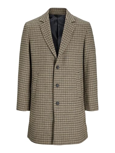 JACK & JONES Abrigo de lana para hombre, Crockery/Patrón: HOUNDSTOOTH, XL