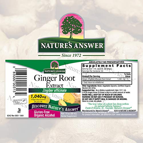 Nature's Answer Ginger Root Extract Supplement With Organic Alcohol 1 Fluid Ounce | Supports Joint Function | Supports Digestion #TOP1