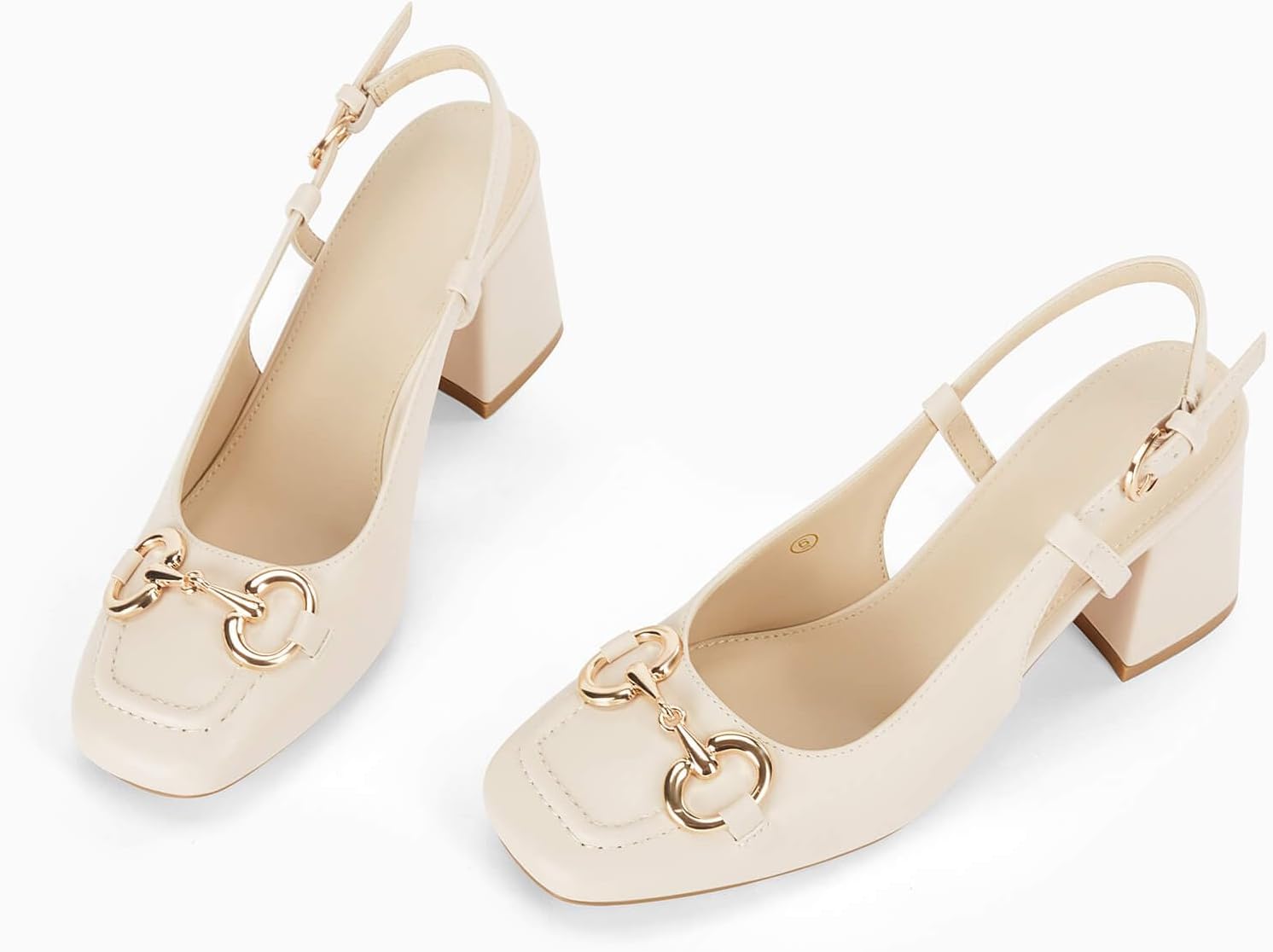 Womens Slingback Block Heels Closed Square Toe Dress Work Shoes Slip on Buckle Strap Business Pumps - Image 6