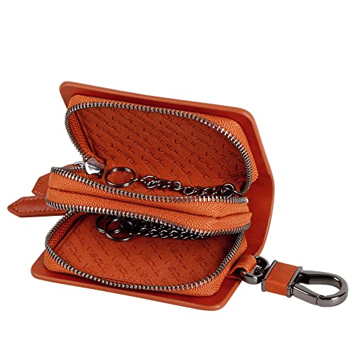 Image of VISOUL Car Key Case Holder Double Zipper, Leather Car Smart Key Fob Case with Keychain for Men and Women
