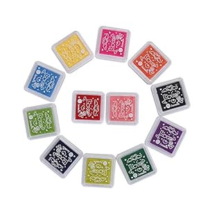 Set of 12 Colors 3 x 3cm Mini Craft Ink Pads for Paper Wood Fabric for Rubber Stamps