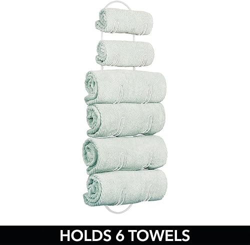 Miniatura 4 de mDesign Toallero de acero para montaje en pared con 6 compartimentos, toallero y organizador de almacenamiento de toallas para baño, tocador,