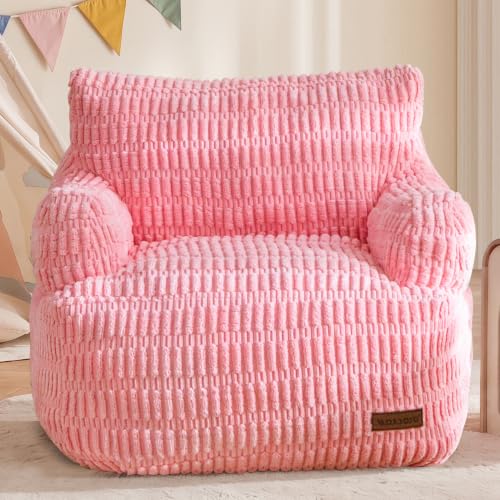 Image of MAXYOYO Kids Bean Bag Chair, Comfy Bean Bag Sofa with Filler | Bean Bag Chair for Boys and Girls, Lazy Sofa with Pocket Floor Chair for Gaming, Reading, Pink