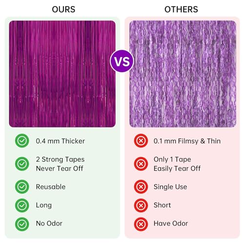 Image of 2 Pack 3.3 x 8.2 ft Tinsel Foil Fringe Curtain Backdrop, Upgraded Purple Glitter Metallic Streamers Backdrop Curtains for Birthday, Mermaid, Butterfly, Star, Space Galaxy Themed Party Decorations