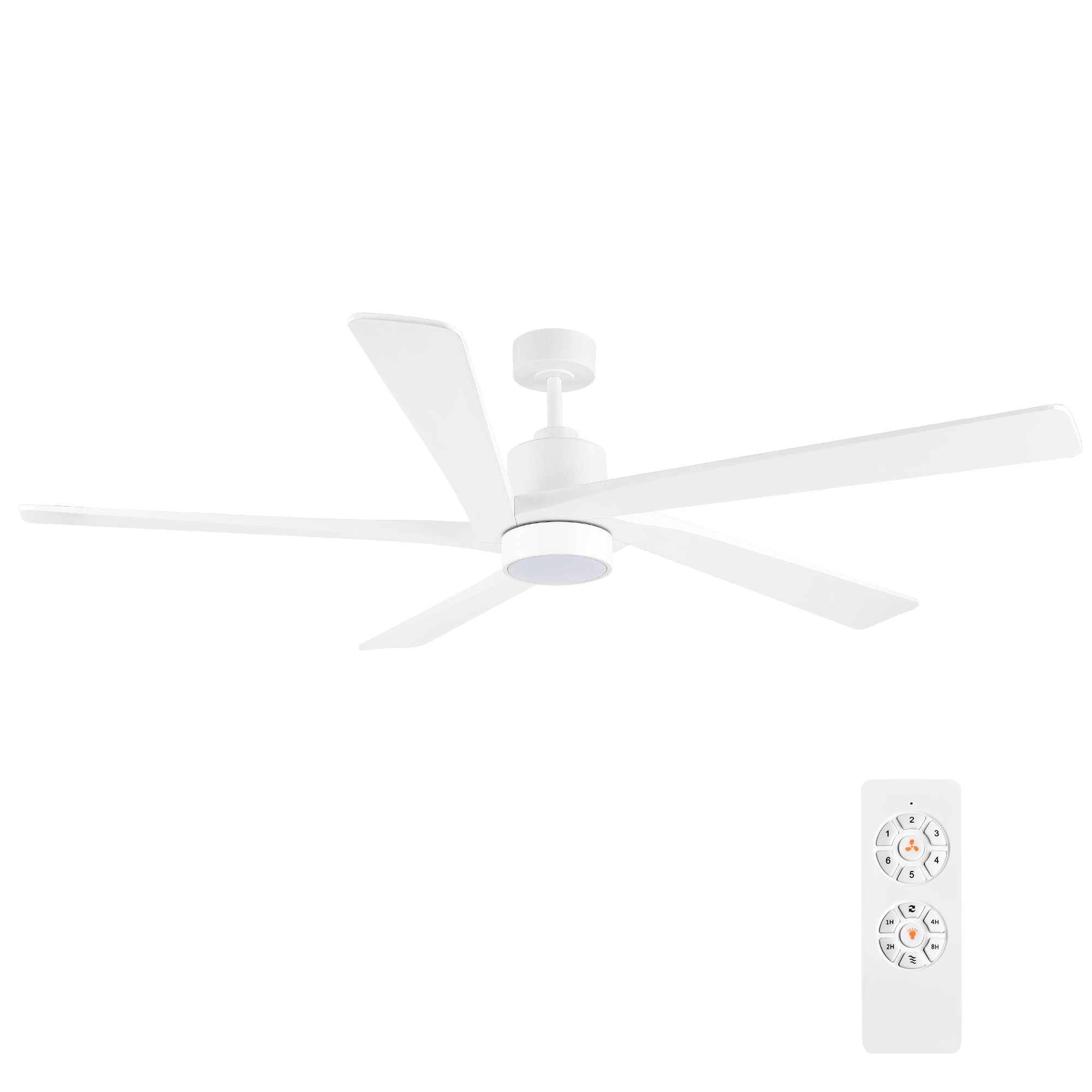 Photo 1 of WINGBO 54" DC Ceiling Fan with Lights and Remote Control, 5 Carved Wood Blades, 6-Speed Reversible DC Motor, White Ceiling Fan for Bedroom Living Room Kitchen, ETL Listed 54" DC ceiling fan with light White