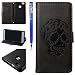 Produktbild EUWLY Kompatibel mit Huawei P9 Lite PU Ledertasche Flip Case Prägung Blumen Schädel Muster Leder Hülle Handyhülle Klapphülle Wallet Cover Tasche Handytasche Bookstyle mit Kartenfach,Schwarz