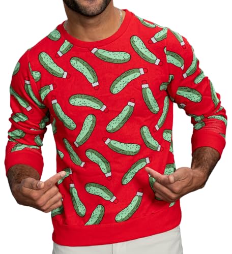 Mad Engine Rick and Morty Pickle Rick Christmas Ornaments All Over Youth Red Sweatshirt (US Alpha Medium Regular Regular Red)