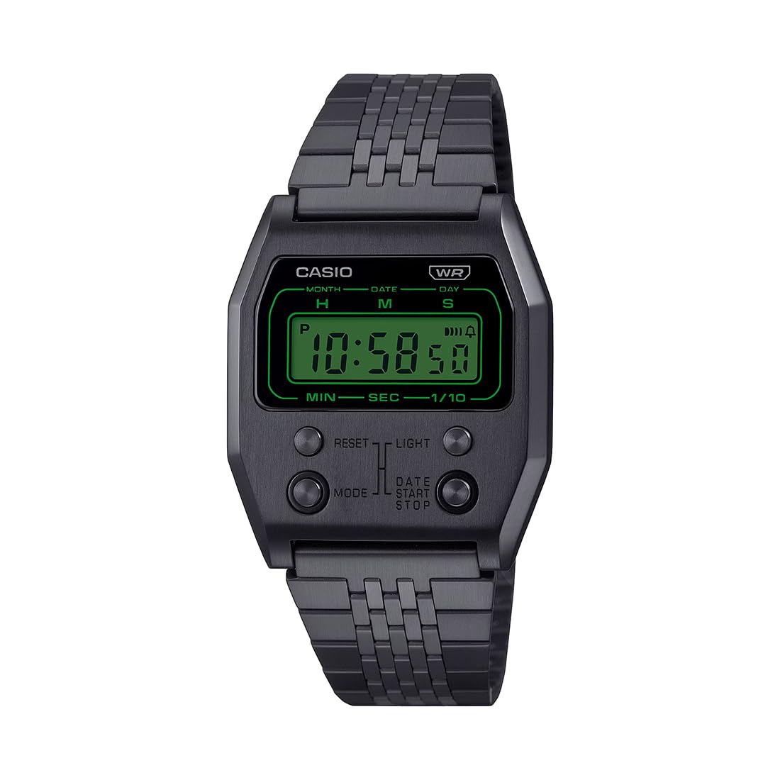 CasioUnisex Vintage A1100B-1DF Black Digital Dial Black Stainless Steel Band D325