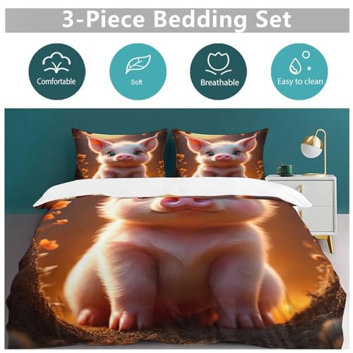Housse de couette polyester 220x240cm Cochon Mignon anti-plis pour lit