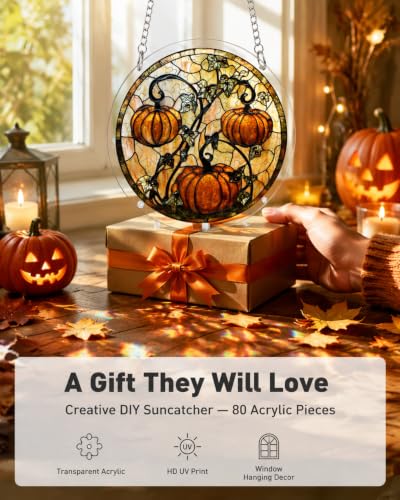 Image of Acrylic Jigsaw Puzzle Suncatcher Halloween Pumpkin Adult Puzzles Gift 7.8 inch