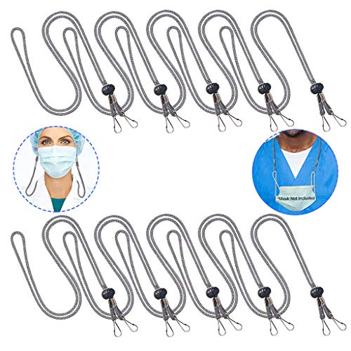 Preisvergleich Produktbild 10 Stück Maskenkette, längenverstellbar Maskenkette Masken Ohrbügel Haken, Maskenband Lanyard Umhängeband, Maskenhalterung, Lanyard, Halterung für Maske, Halsband (Grau)
