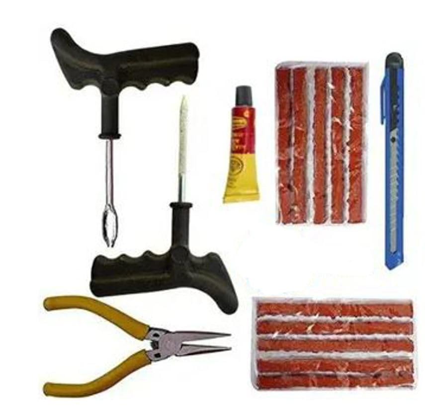 Image of Puncture Tool Set for Bike & Car Tubeless Tyre Puncture Repair Kit | Includes Pliers, Needle & Insertion Tool, Rubber Cement Glue, 10 Repair Strips,