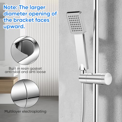 URAQT Universal Handbrause Halterung, Verstellbar Duschhalterung, 360° drehbar Brausehalter ohne Bohren | Duschbrausehalterung für Slide Bar 18-25 mm | Schieberklemme Bad Ersatz, Chrome