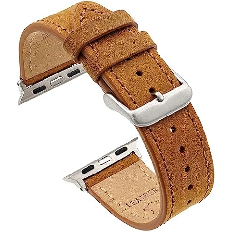 Benchmark Leather Watch Band Compatible for Apple Watch Band 41mm, 40mm, 38mm - Crazy Horse Leather Strap for iWatch Series 8 7 SE 6 5 4 3 2 1 (38mm/40mm/41mm, Sand) Cover