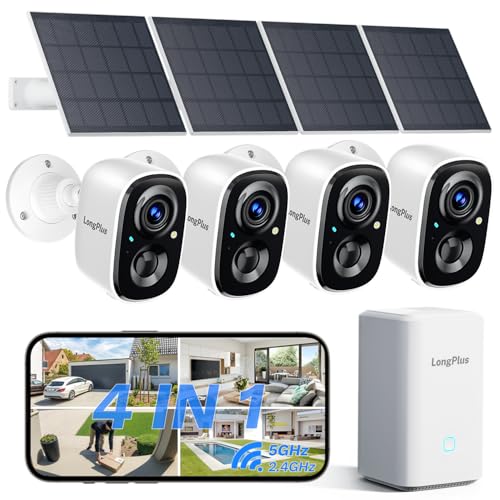 Image of LongPlus 5MP Solar Security Cameras Wireless Outdoor: 3K Home Security Camera System, AI Human Vehicle Detection, Color Night Vision Cameras with Local Storage, No Subscription Required, 4-Cam-Kit
