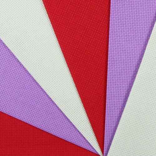 Image of KCS 4 /6 pc of 12 inch x 18 inch(30cmx45cm) 16 Count Cotton Aida Cloth Cross Stitch Fabric (6 pc,Light Green+Lavender+Red)