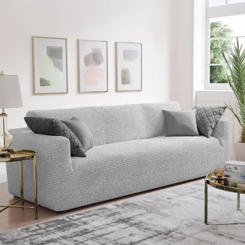Image of Bellissima Sofa Covers - Premium Luxury Microfibra Plain Stretchable Sofa Cover 3 Seater Fully Covered Slipcover, Imported from Italy (Pearl)