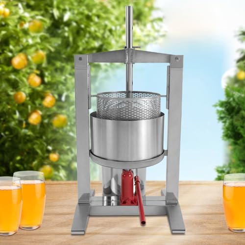 BANLICALI 20L Fruit Press, DIY Large Fruit Wine Press Stainless Steel Cider Press with 3 T Hydraulic Jack, Strainer and T-Handle, Manual Grape Apple Press and Crusher for Cider Silver, Easy to Clean