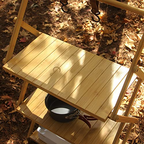 Tragbarer Camping-Klappschrank mit Bambusplatte, faltbares Regal für Outdoor-Küche, 3 Etagen, Teleskop-Aufbewahrung