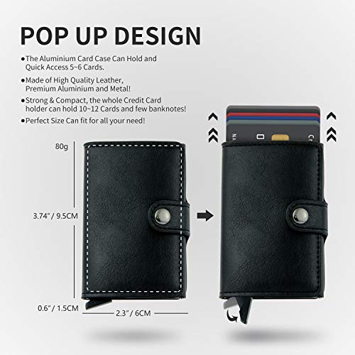 Credit Card Holder RFID Blocking Genuine Leather Vintage Aluminum Business Wallet (Royal Black)2