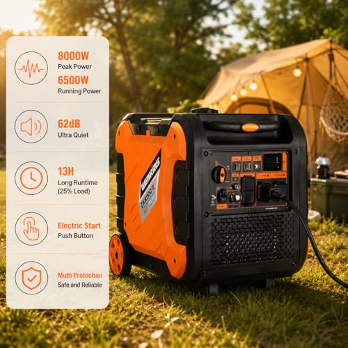 Image of Genkins 8000W Inverter Generator Outdoor Portable Generators Gas Powered Super Quiet with Electric Start Ideal for Home Backup, RV, Camping, Travel