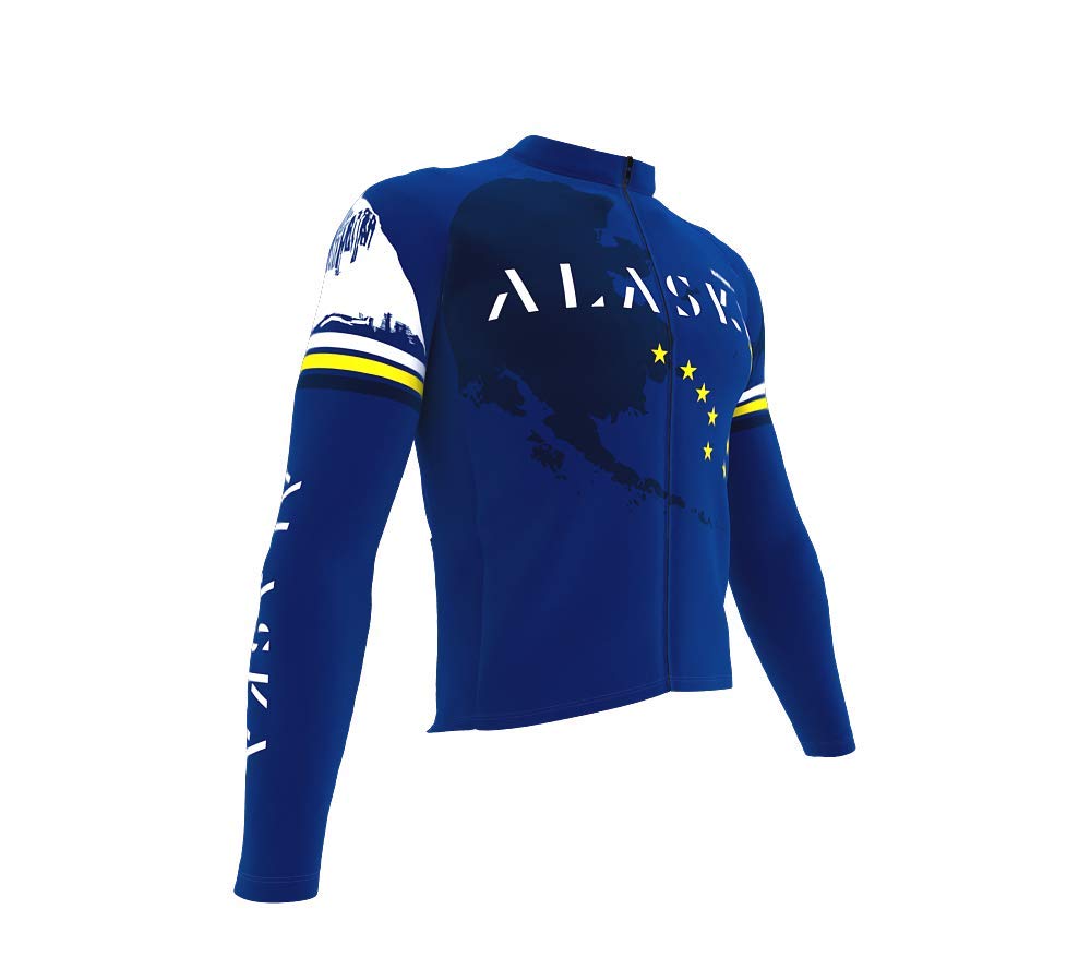 ScudoPro Pro Thermal Long Sleeve Cycling Jersey Alaska USA State Icon Landmark Identity for Men - Size XL Multi