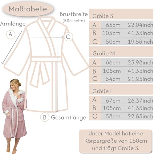 CalmyLIFE Bademantel Damen flauschig Morgenmantel - mit Wendefunktion kuschelige Bademäntel mit Kapuze Kuschelbademantel (L, Altrose/Weiss)