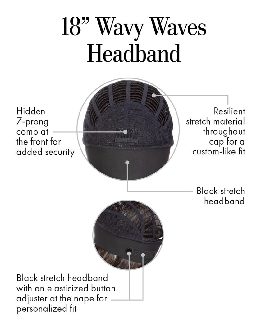 Kim Kimble 18" Wavy Waves Headband Wig, Long Layered Hair With Black Headband and Comb Clip, 3/4 Cap - Average Cap Size, MC4 35SS Sangria