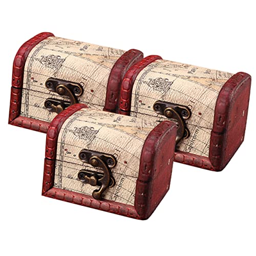 NOLITOY 3pcs Boho Jewelry Box Vintage Wooden Storage Case Retro Trinket Box for Boys and Girls Pirate Party Treasure Chest