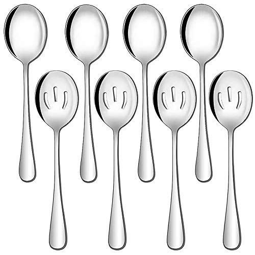 8 Pack Large Serving Spoons Sets Includes 4 Serving Spoons and 4 Slotted Serving Spoons8 34 Stainless Steel Serving Spoons Set for Buffet Can Banquet Cooking Kitchen Basics Silver