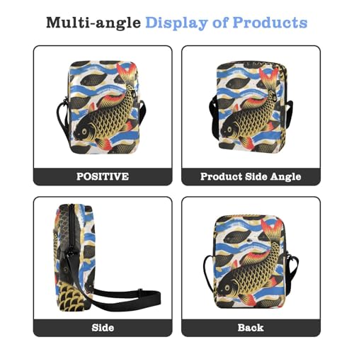 messenger bag cute Shoulder Bag For Woman Shoulder Handbags Adjustable Strap for Travel Travel- Golden Black Fish4
